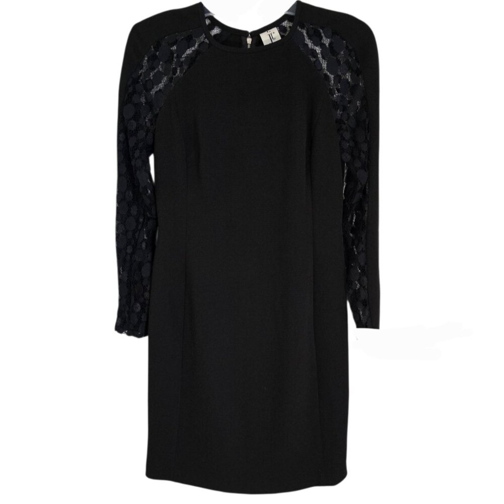 Julia Jordan‎ Womens Black Mini Shift Dress Polka Dot Lace Trim Long Sleeve